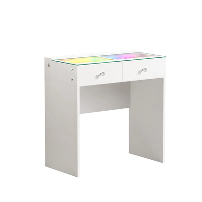 VanitiBar Mira | 2 Drawer Glass Top Desk with RGB Lights