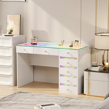 VanitiBar Solara 7 | 7 Drawer Makeup Vanity with RGB Lights, USB & Type-C Ports