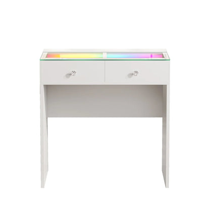 VanitiBar Mira | 2 Drawer Glass Top Desk with RGB Lights