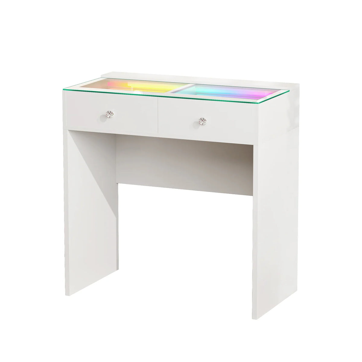 VanitiBar Mira | 2 Drawer Glass Top Desk with RGB Lights