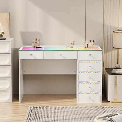 VanitiBar Solara 7 | 7 Drawer Makeup Vanity with RGB Lights, USB & Type-C Ports