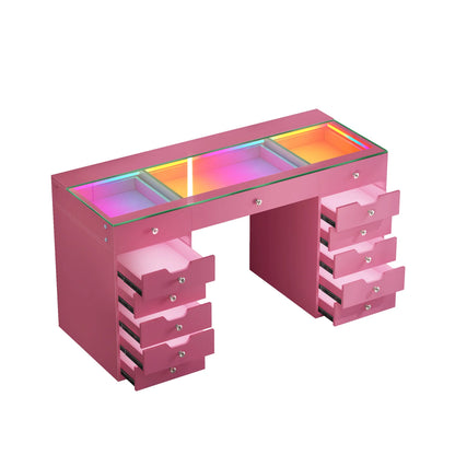VanitiBar Pro Gleam | 13 Drawer Desk with Lighted Drawers & RGB Lights