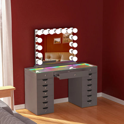VanitiSet Majesti – LED Vanity Mirror Set, 16 Drawers, RGB Lights