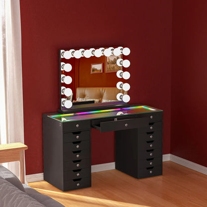 VanitiSet Majesti – LED Vanity Mirror Set, 16 Drawers, RGB Lights