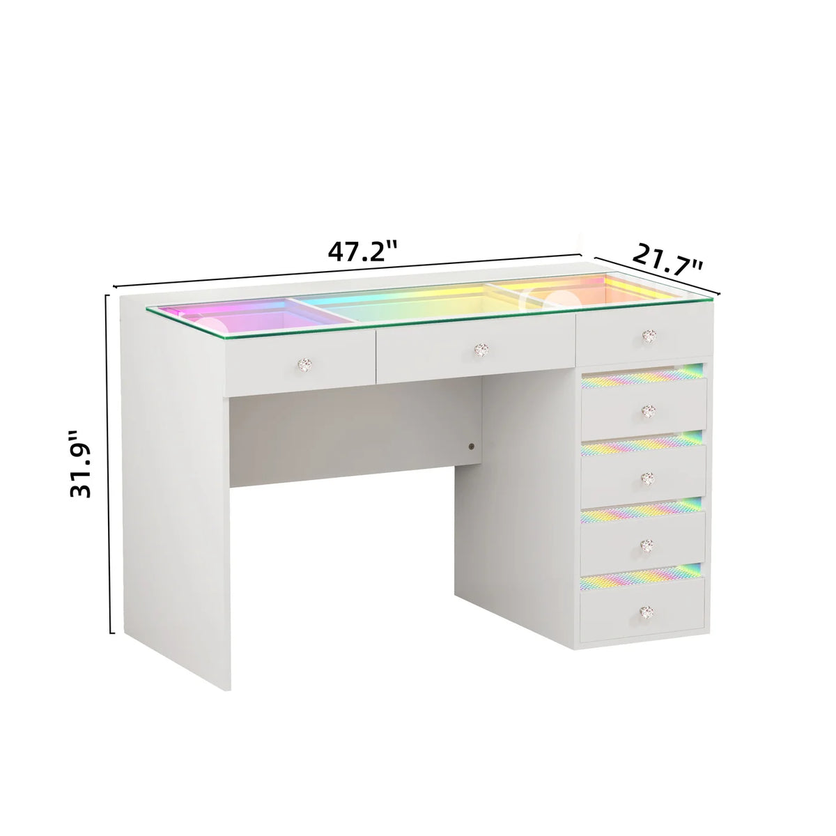 VanitiBar Solara 7 | 7 Drawer Makeup Vanity with RGB Lights, USB & Type-C Ports