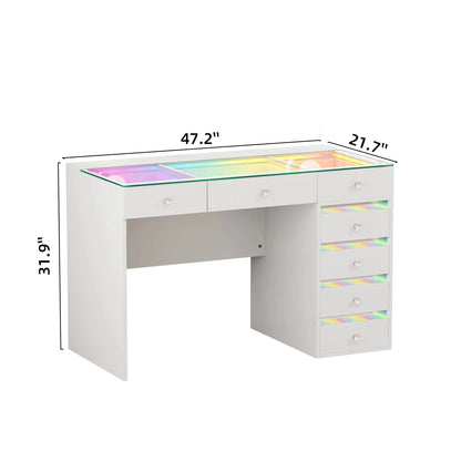 VanitiBar Solara 7 | 7 Drawer Makeup Vanity with RGB Lights, USB & Type-C Ports