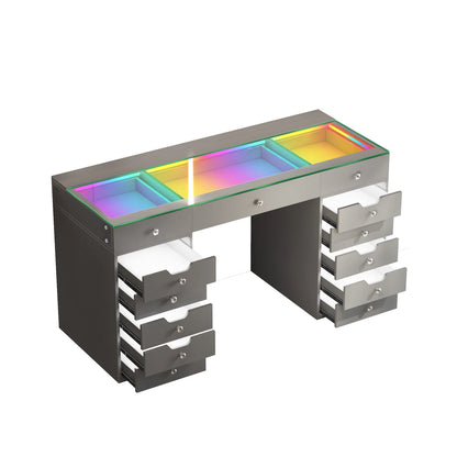 VanitiBar Pro Gleam | 13 Drawer Desk with Lighted Drawers & RGB Lights