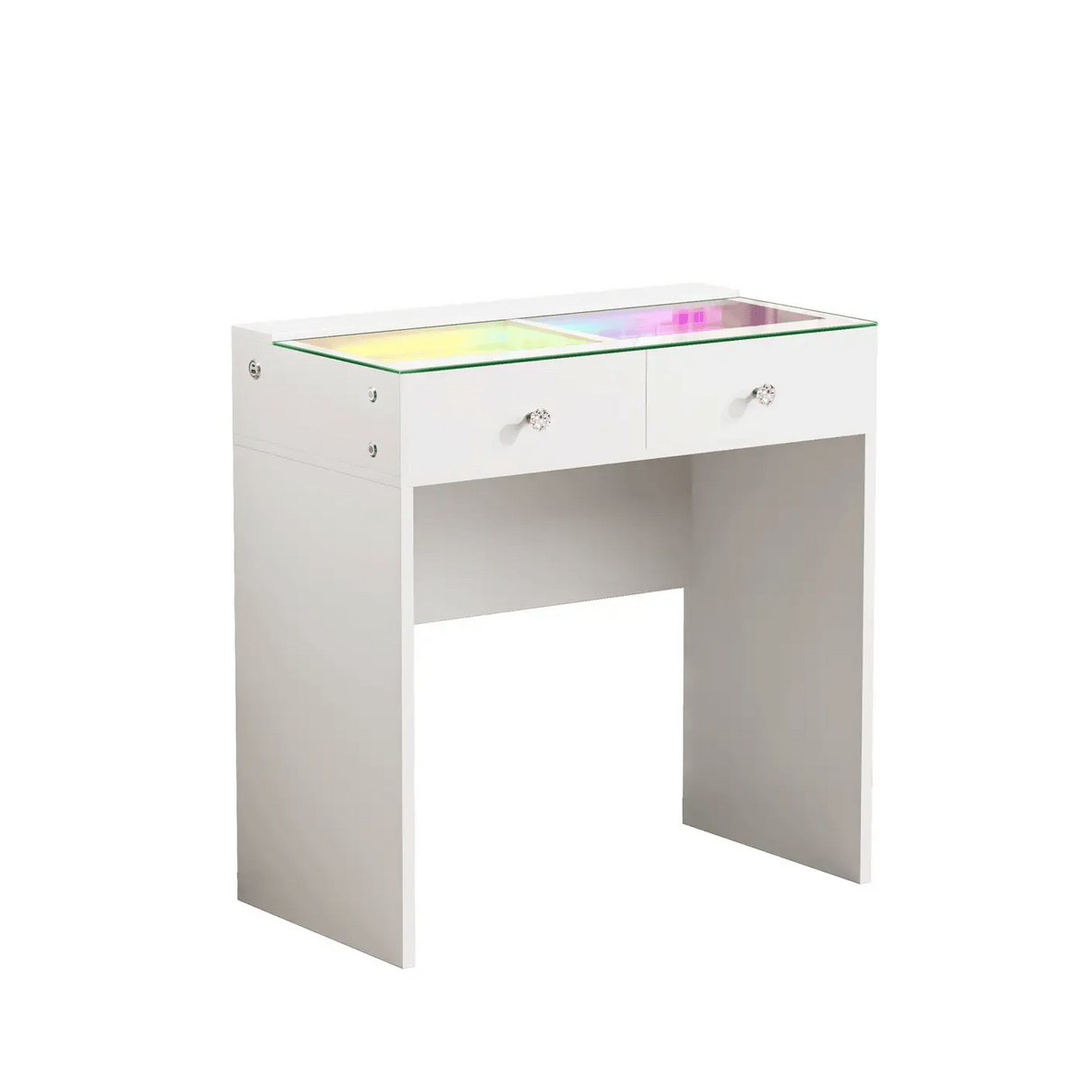 VanitiBar Mira | 2 Drawer Glass Top Desk with RGB Lights