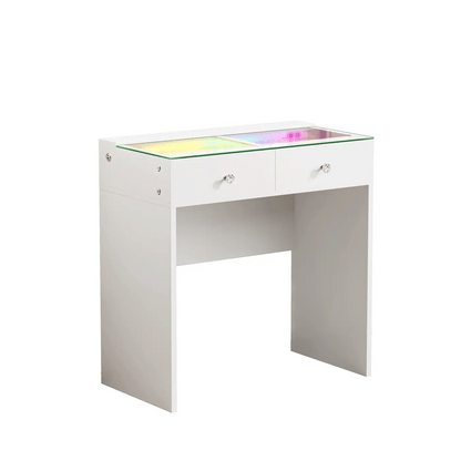 VanitiBar Mira | 2 Drawer Glass Top Desk with RGB Lights