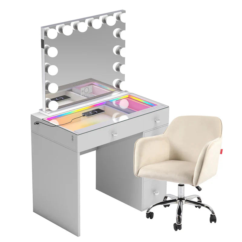 Veronica Vanity Hollywood Mirror Set (Mirror, Vanity & Chair Included)
