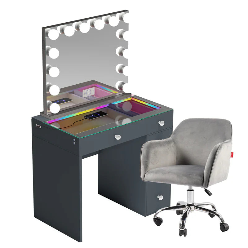 Veronica Vanity Hollywood Mirror Set (Mirror, Vanity & Chair Included)