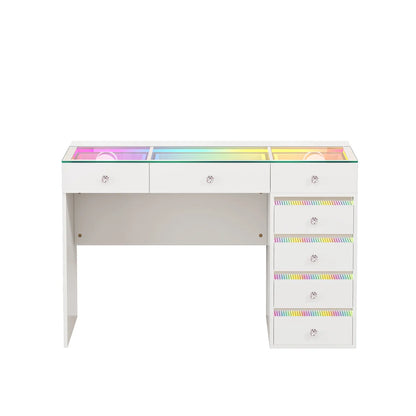 VanitiBar Solara 7 | 7 Drawer Makeup Vanity with RGB Lights, USB & Type-C Ports