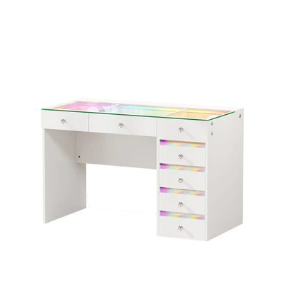 VanitiBar Solara 7 | 7 Drawer Makeup Vanity with RGB Lights, USB & Type-C Ports