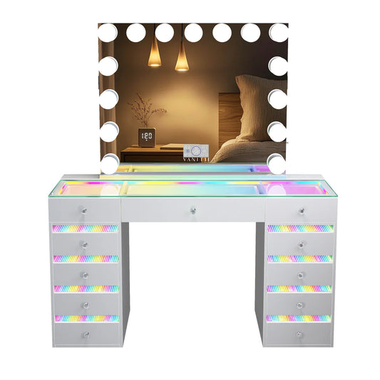 VanitiSet Solara | Modern 59" RGB Vanity LED Mirror and Desk Set