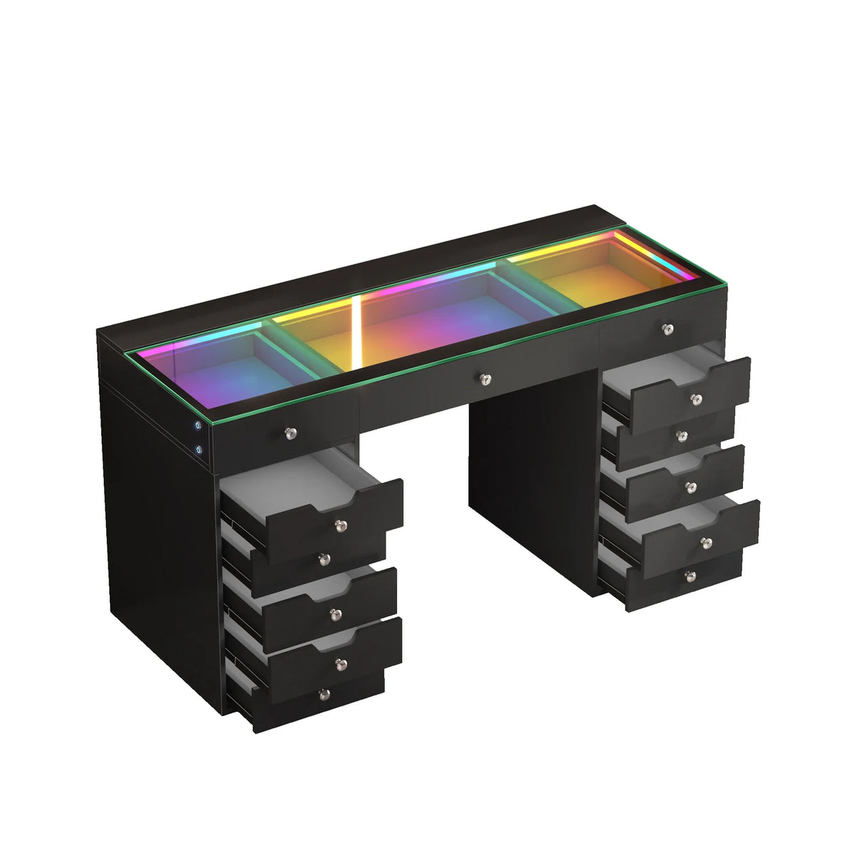 VanitiBar Pro Gleam | 13 Drawer Desk with Lighted Drawers & RGB Lights