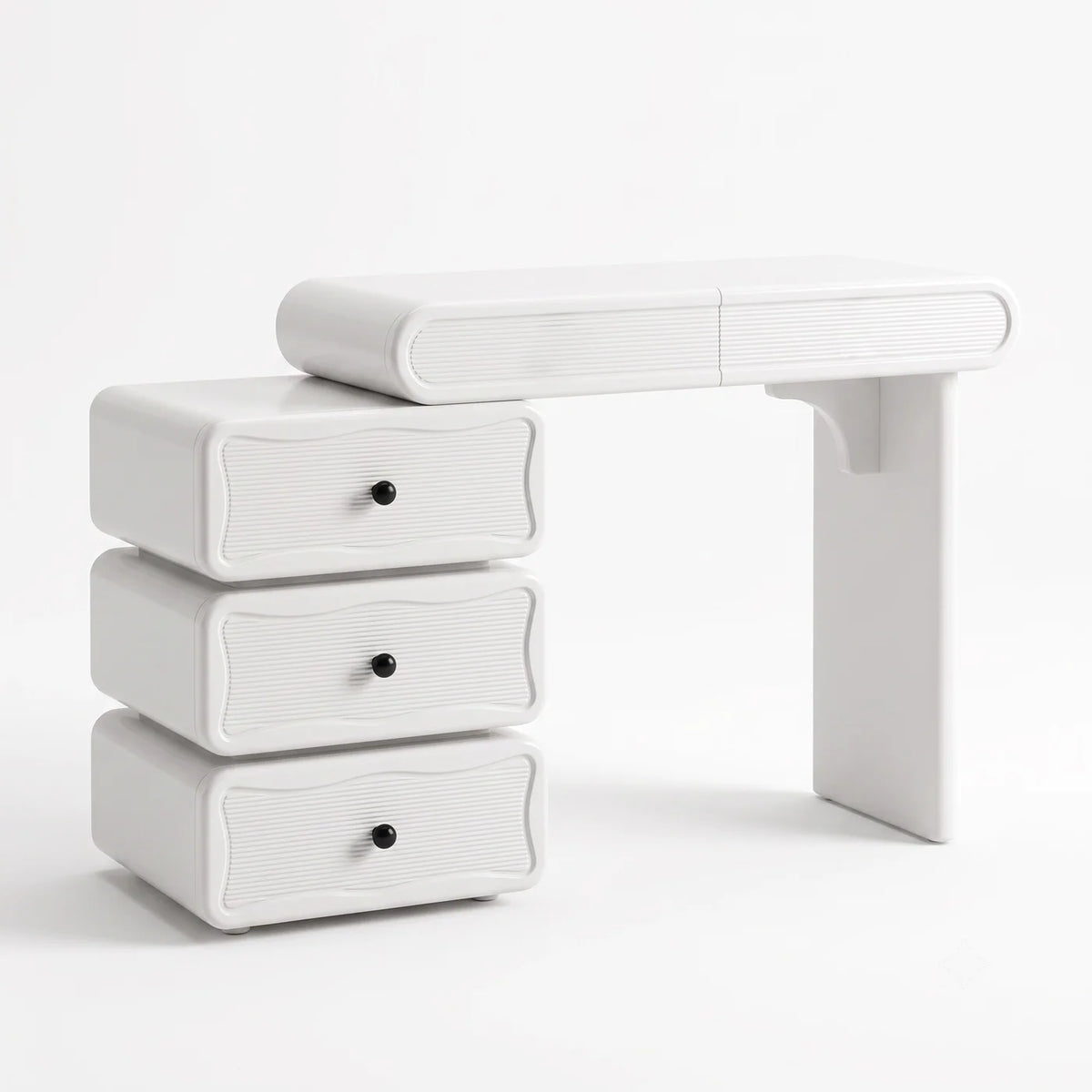 VanitiSet Vega | Extendable Vanity Table in High Gloss & 18 Bulb Bluetooth Mirror
