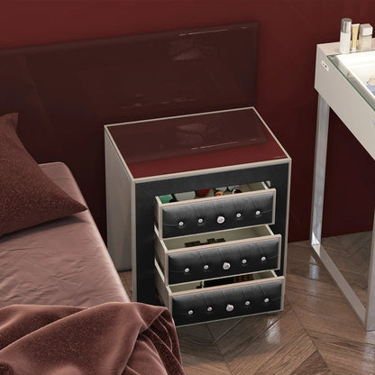 Velvet Bedside Table with 3 Drawers and Crystal Handles - LP Replenish
