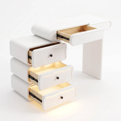 VanitiSet Vega | Extendable Vanity Table in High Gloss & 18 Bulb Bluetooth Mirror