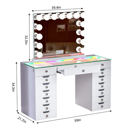 VanitiSet Majesti | LED Vanity Mirror Set, 16 Drawers, RGB Lights
