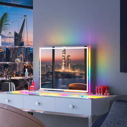 LED Glow Vanity Mirror with RGB Lights, Bluetooth Speaker, and Smart Touch Control - LP Replenish