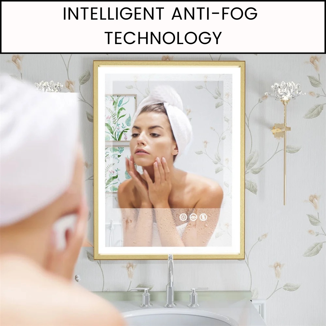 Gold Frame LED Bathroom Mirror with Dimmable Lights and Anti-Fog