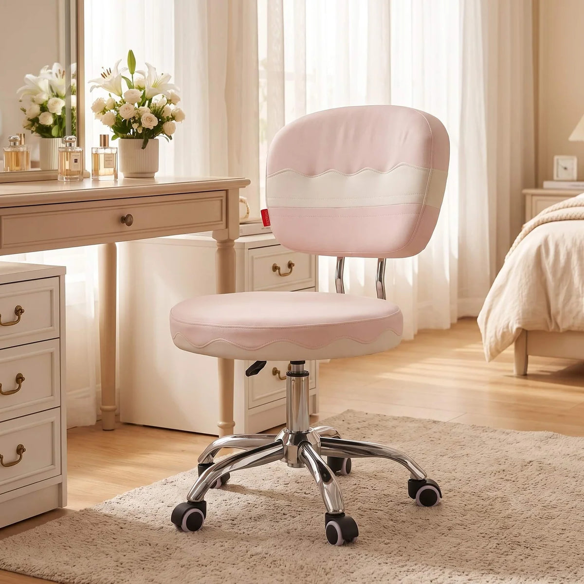 VanitiSeat Twirl | Pink Swivel Chair with Wheels & Adjustable Height