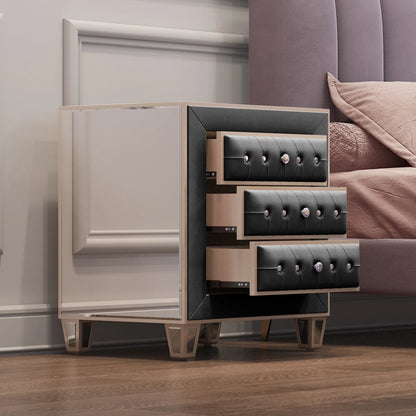 Velvet Bedside Table with 3 Drawers and Crystal Handles - LP Replenish