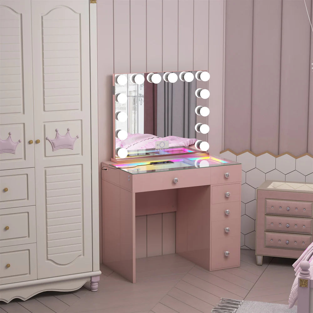 Veronica Vanity Hollywood Mirror Set (Mirror, Vanity & Chair Included)