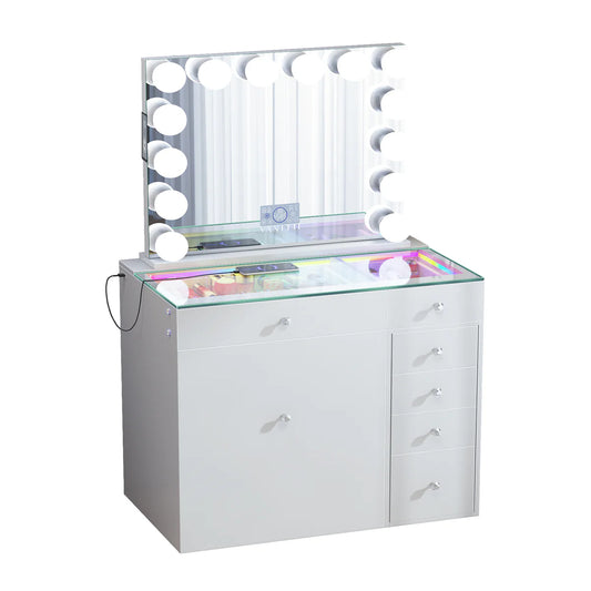 VanitiSet Snug – Space-Saving Vanity Set with Hidden Chair & LED Mirror