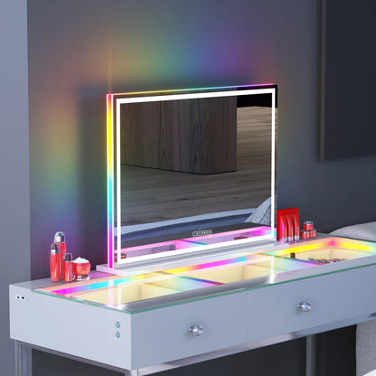LED Glow Vanity Mirror with RGB Lights, Bluetooth Speaker, and Smart Touch Control - LP Replenish