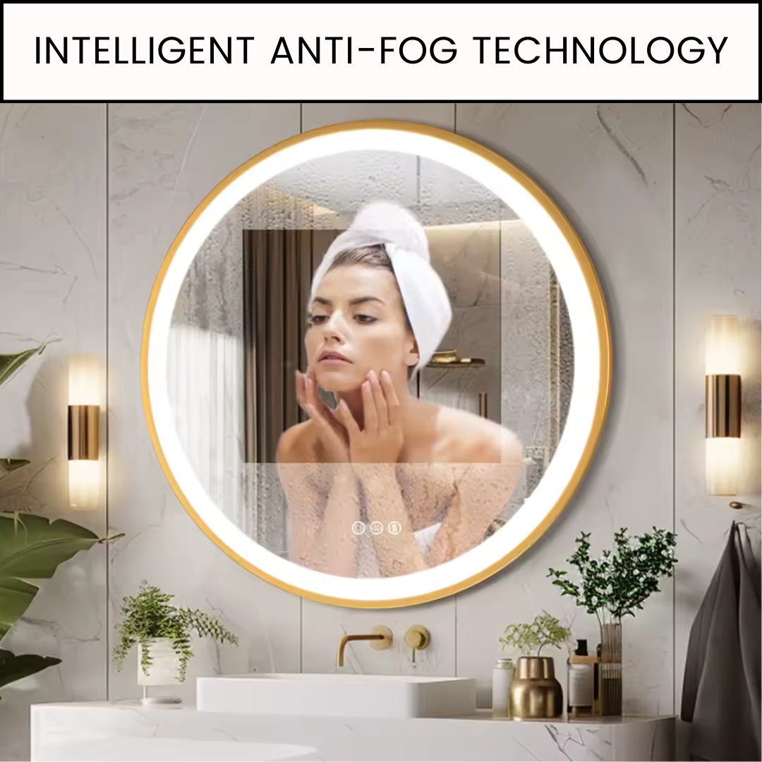 Round Bathroom Vanity Mirror with Gold Frame | Waterproof LED, 24 or 32 inch