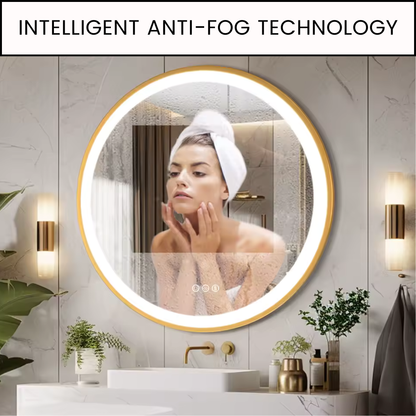 Round Bathroom Vanity Mirror with Gold Frame | Waterproof LED, 24 or 32 inch