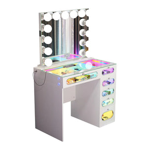 VanitiSet Nova Circle | LED Vanity Desk and Hollywood Bluetooth Mirror Set