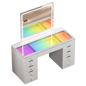 VanitiSet Pro LED | Makeup Vanity Table with LED Mirror, 11 Drawers, RGB Lights