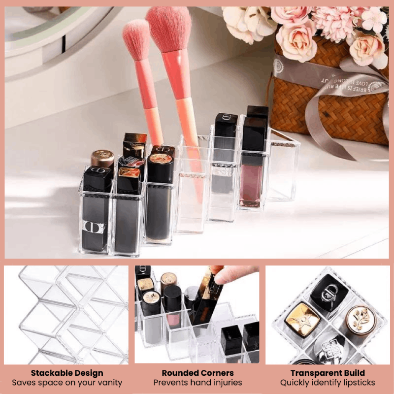 Clear Lipstick Acrylic Organizer for Vanity Storage 16 Slot