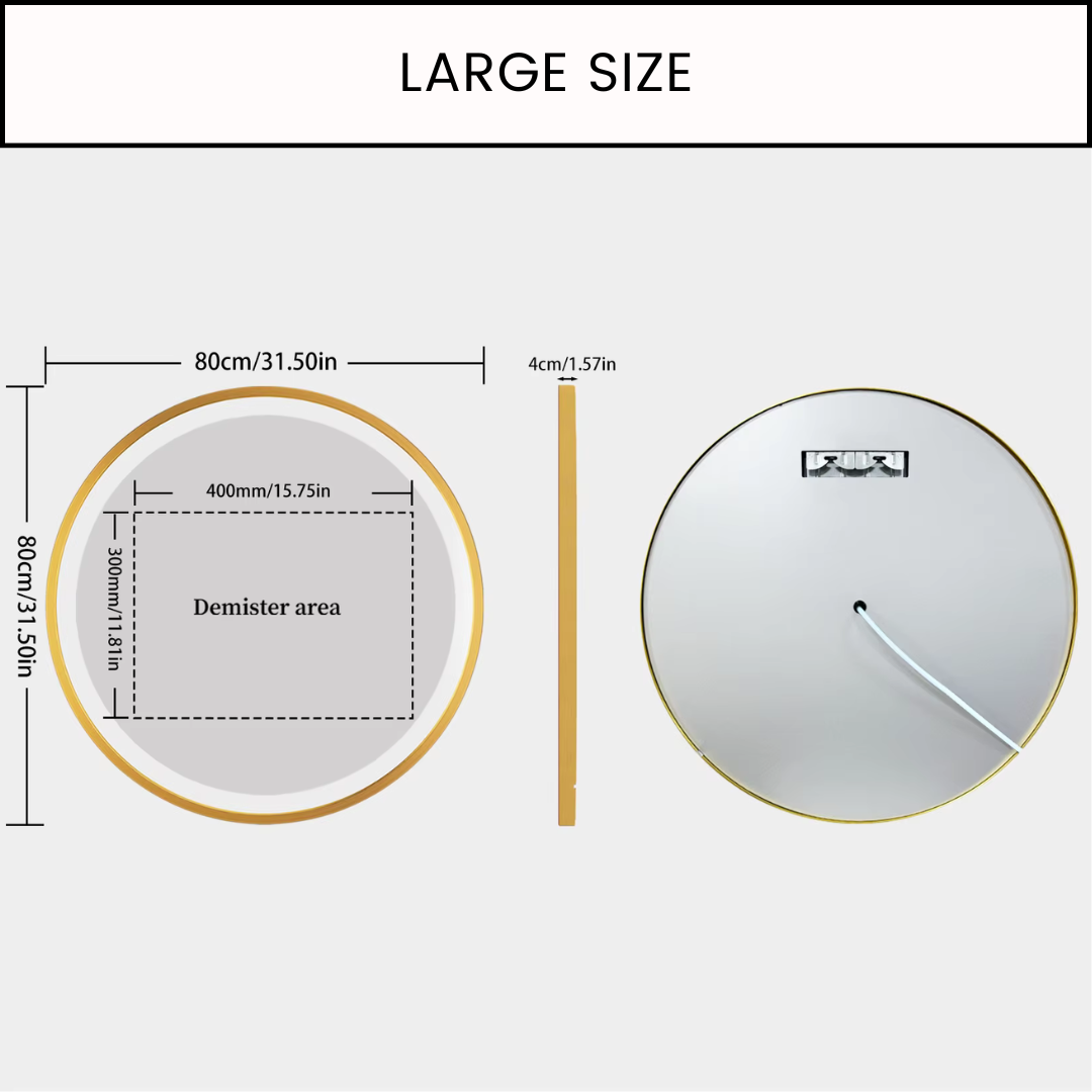 Round Bathroom Vanity Mirror with Gold Frame | Waterproof LED, 24 or 32 inch