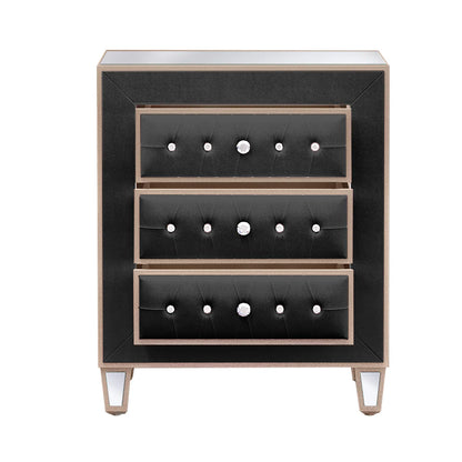 Velvet Bedside Table with 3 Drawers and Crystal Handles - LP Replenish