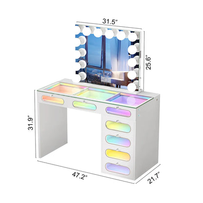 VanitiSet Halo Circle | LED Vanity Desk and Hollywood Bluetooth Mirror Set