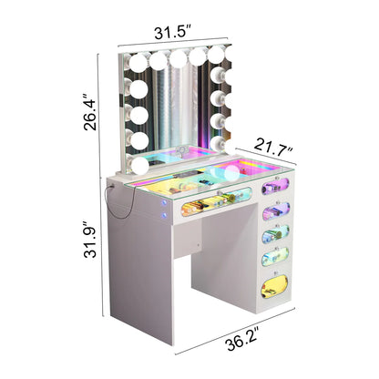 VanitiSet Nova Circle | LED Vanity Desk and Hollywood Bluetooth Mirror Set