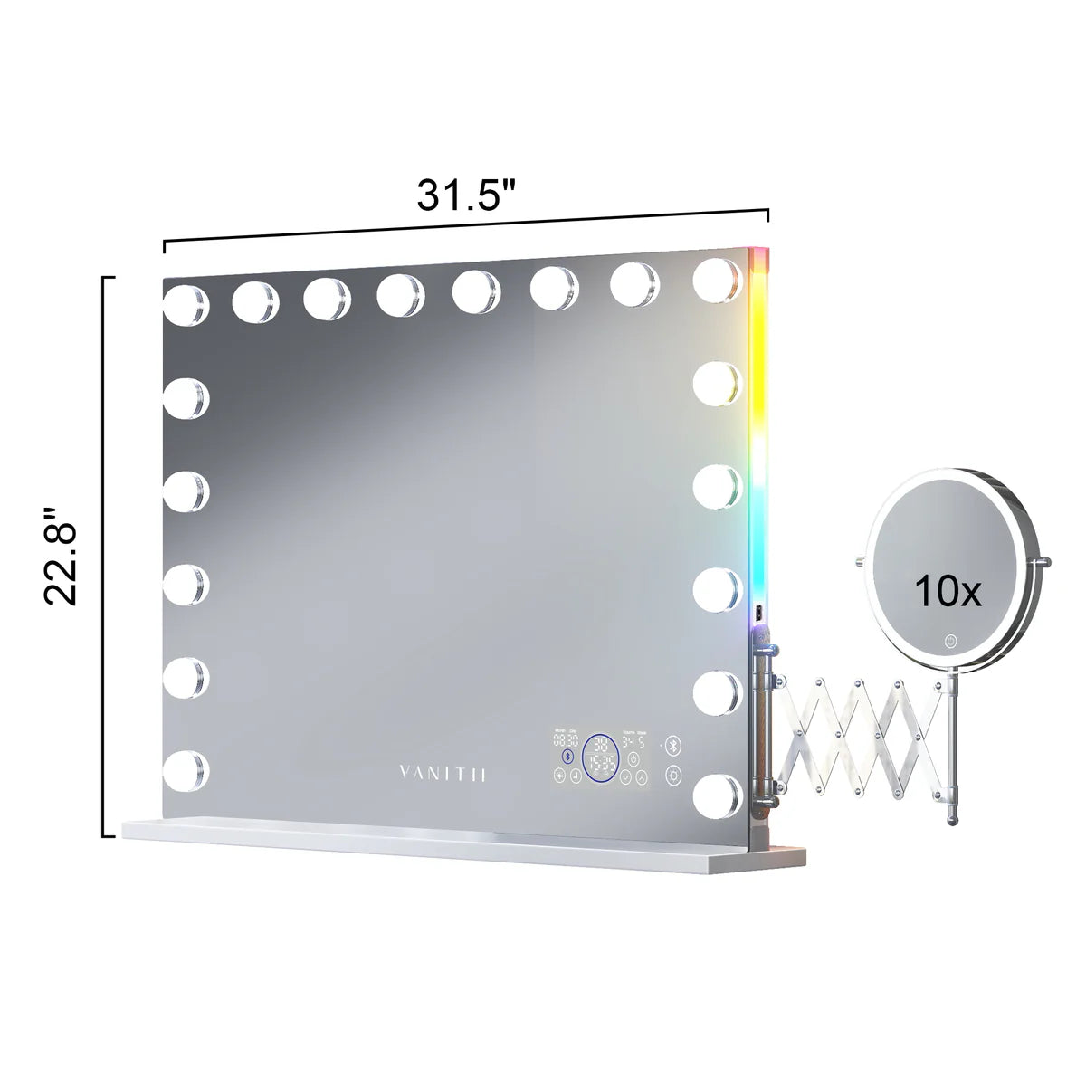 VanitiGlow Eclipse | Hollywood LED Vanity Mirror with 10x Extendable LED Magnifier