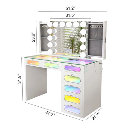 VanitiSet Halo Circle | LED Vanity Desk and Hollywood Bluetooth Mirror Set