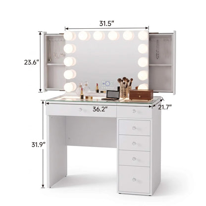 VanitiSet Veronica Atelier | 6 Drawer Desk & Jewelry Storage Mirror Set