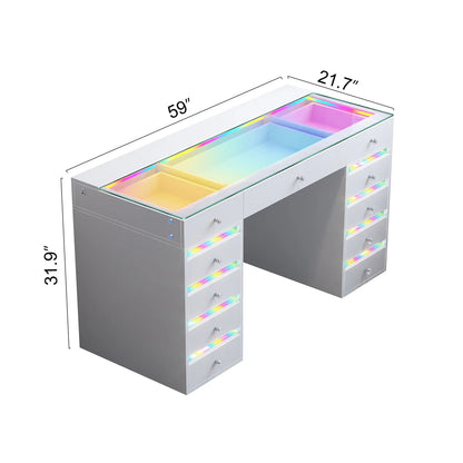 VanitiBar Solara | RGB Glam Vanity Desk with Glass Top and Storage