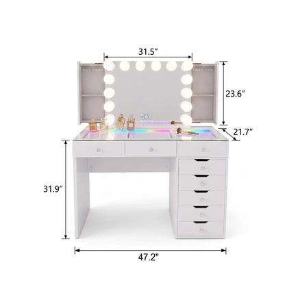 VanitiSet Pixie Atelier | 8 Drawer Desk & Jewelry Storage Mirror Set