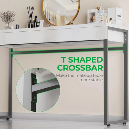 Modern Makeup Vanity Table with 2 Glossy Drawers and Adjustable Metal Legs - LP Replenish