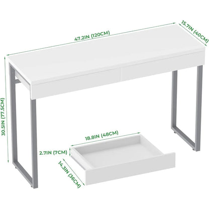 Modern Makeup Vanity Table with 2 Glossy Drawers and Adjustable Metal Legs - LP Replenish