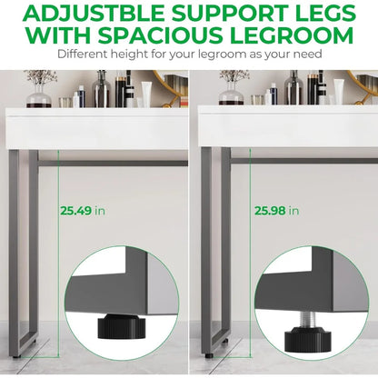Modern Makeup Vanity Table with 2 Glossy Drawers and Adjustable Metal Legs - LP Replenish