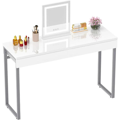 Modern Makeup Vanity Table with 2 Glossy Drawers and Adjustable Metal Legs - LP Replenish