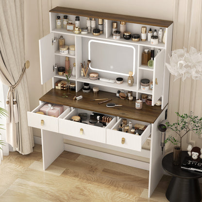 Farmhouse Dressing Table with Lighted Mirror, Adjustable Lighting, and Storage - LP Replenish