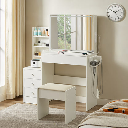 Vanity Table with LED Mirror, Adjustable Lighting, Storage, and Stool - LP Replenish